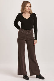 Fiona High Rise Straight Leg- Mocha Brown