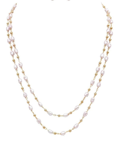 Two Strand Layered Freshwater Pearl and Gold 16"-18" Necklace