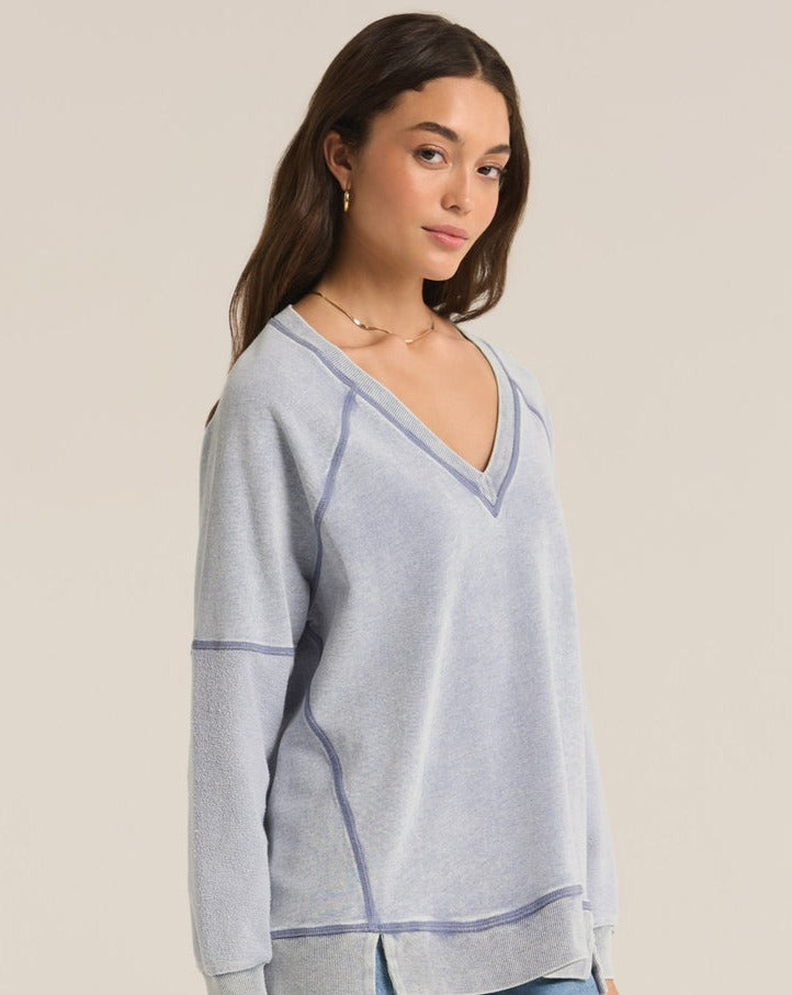 Easy V Knit Denim Sweatshirt