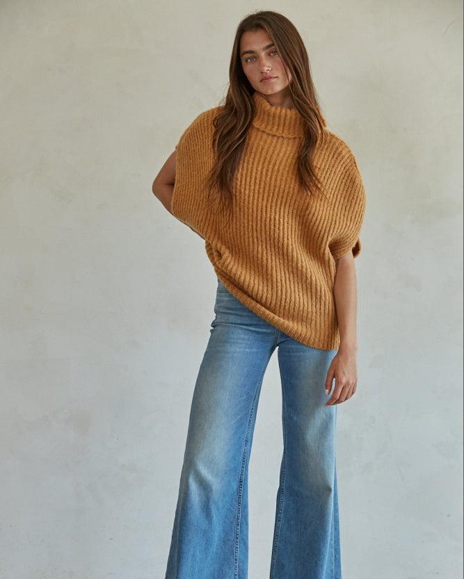 Knit Sweater Ribbed Turtleneck Vest Top