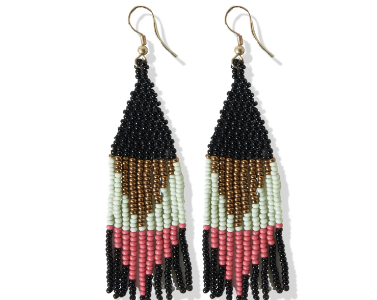 Lennon Multi Color Triangles Beaded Fringe Earrings Black