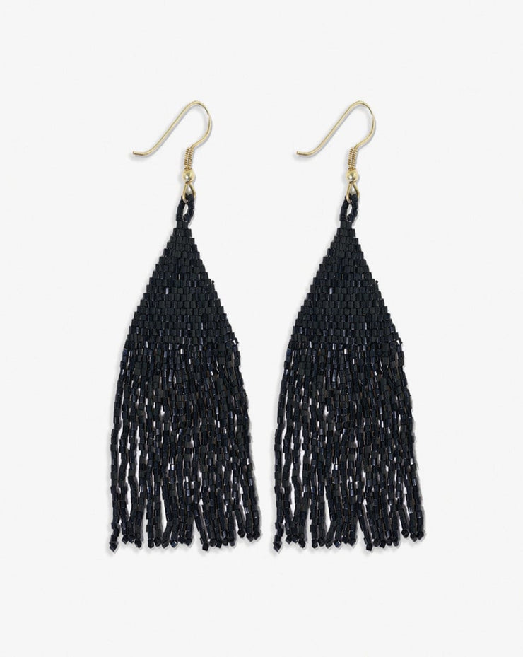 Lexie Solid Beaded Fringe Earrings Black