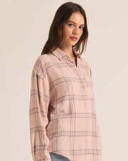 River Plaid Button Up- Lilac Grey