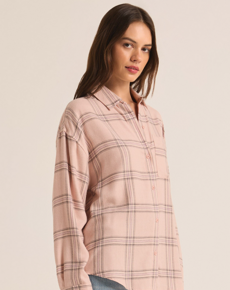 River Plaid Button Up- Lilac Grey