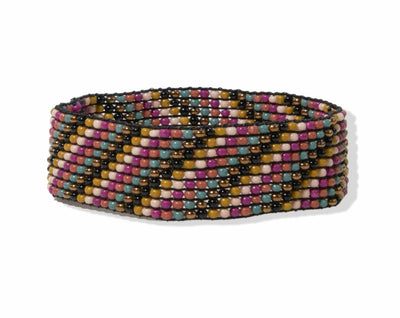 Kenzie Woven Stripes Beaded Stretch Bracelet Navy + Silver – INK+ALLOY, LLC